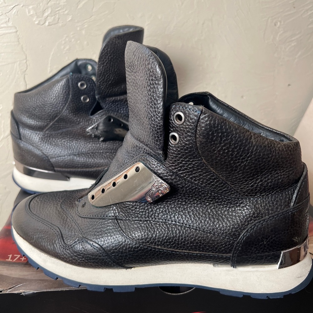 Black Leather High-Top Men's Sneakers
